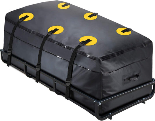 Cargo Carrier Bag 100% Waterproof 60"x24"x26" (22 Cu Ft) Hitch Bag Include 6 Reinforced Straps Fits Car Truck SUV Vans with Basket Hitch Mount