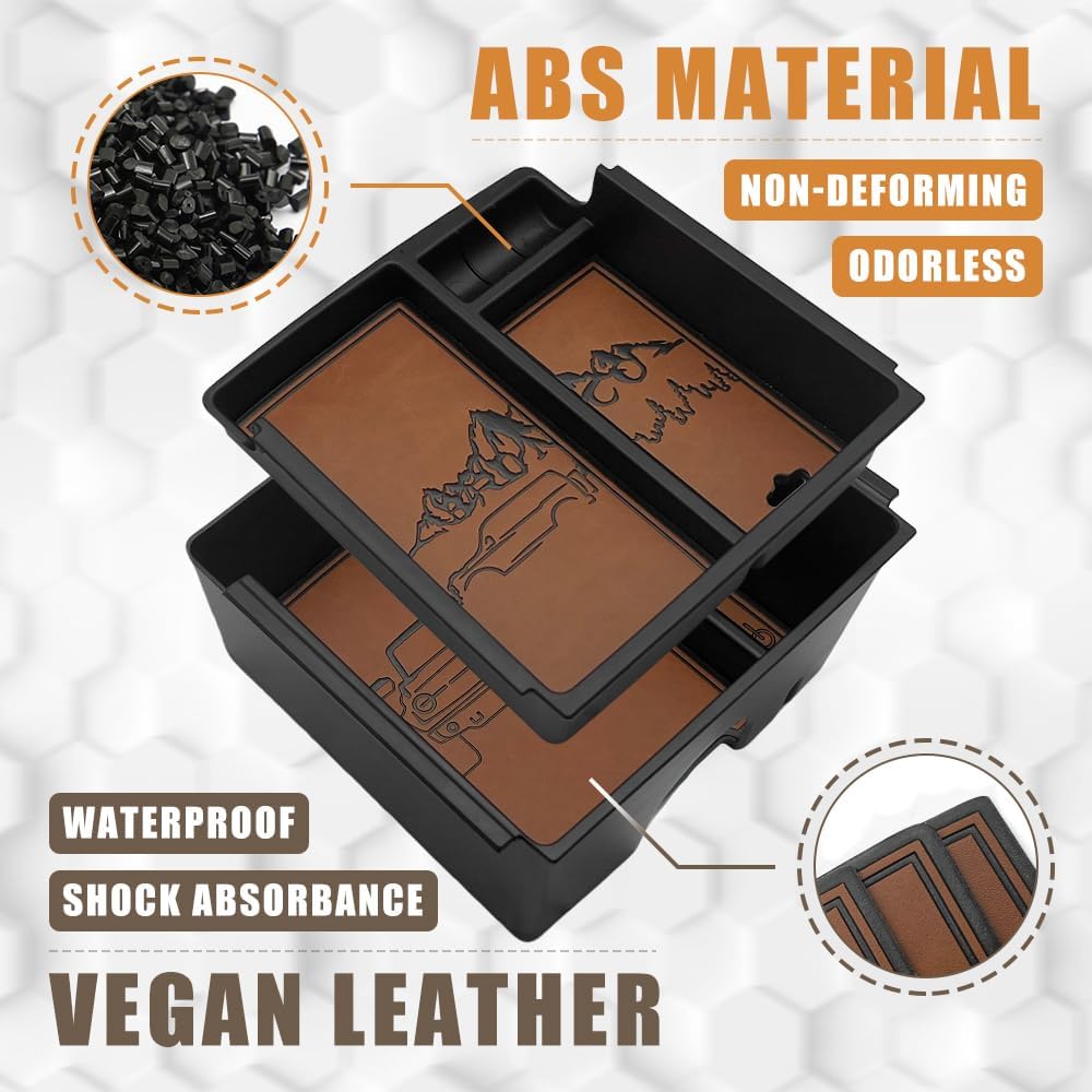 TripleAliners Center Console Organizer Compatible with 2021-2024 Ford Bronco(no for Sport) Accessories 6th Gen Bronco 2/4-Door Center Console Storage Box ABS Material with Leather Trim(V2_Brown)