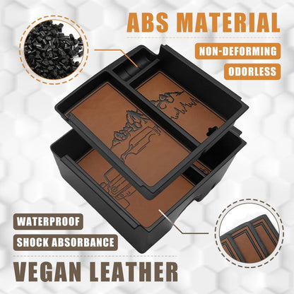 TripleAliners Center Console Organizer Compatible with 2021-2024 Ford Bronco(no for Sport) Accessories 6th Gen Bronco 2/4-Door Center Console Storage Box ABS Material with Leather Trim(V2_Brown)