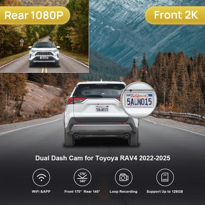 4K Dash Cam Suitable for Toyota RAV4 2022-2025 (Model B/with Vent Hole on Cover)