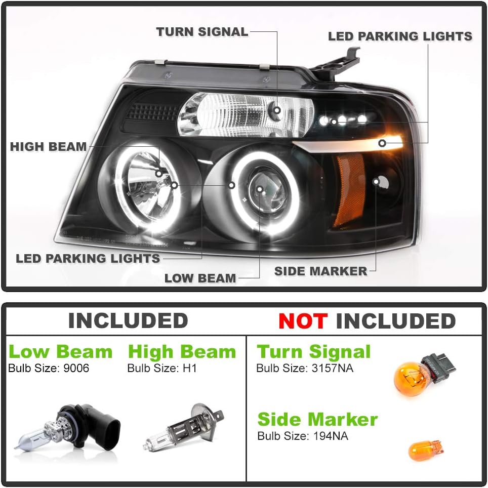 For 2004-2008 Ford F150 LED Dual Halo Ring Smoked Lens Projector Headlights Headlamps, Driver & Passenger Side