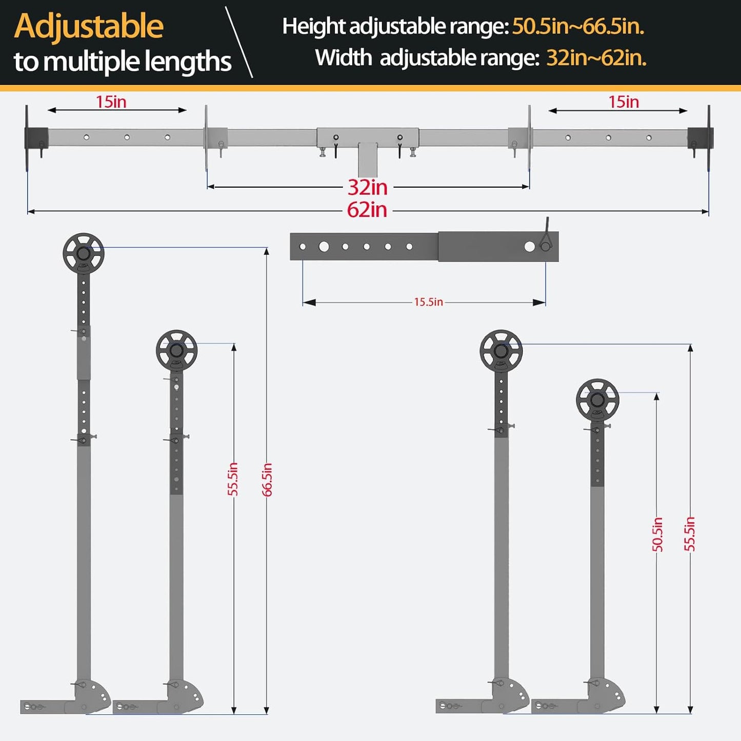 Adjustable Truck Bed Extender Hitch Mount for Trucks & SUV, Kayaks, Ladders, Lumber & Oversized Cargo, Reflective Tape