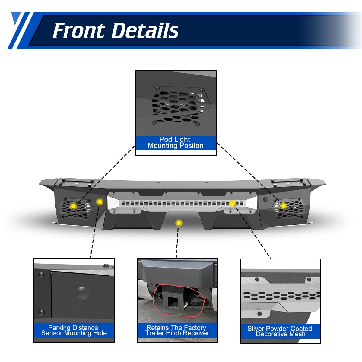 Rear Bumper Compatible with Toyota Land Cruiser LC250 2024 - 2026 with Side Wings & 2 * LED Pod Lights