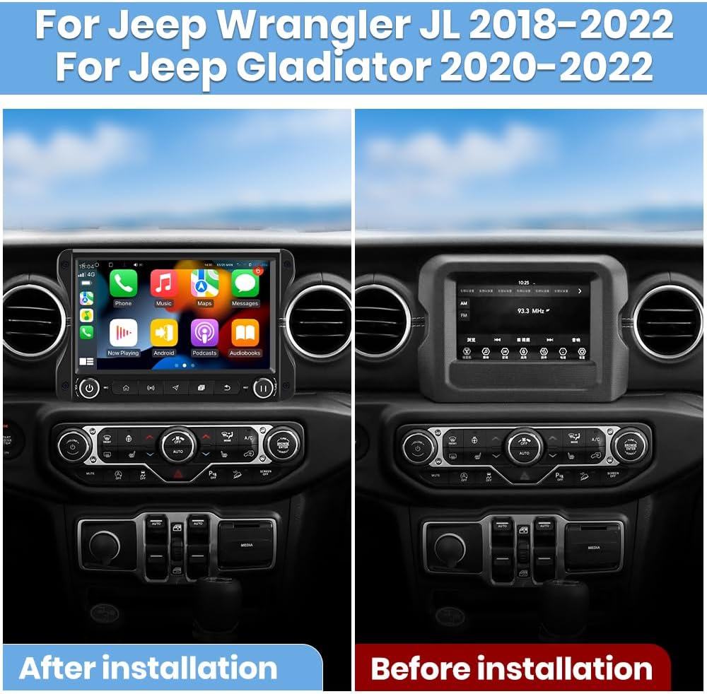 Car Stereo [4GB+64GB] for Jeep Wrangler JL & Gladiator JT 2018-2022, 10 inch Touch Screen Android 13 Radio with Wireless Carplay & Android Auto, GPS/FM/5G WiFi/USB/Bluetooth 5.0/4G LTE