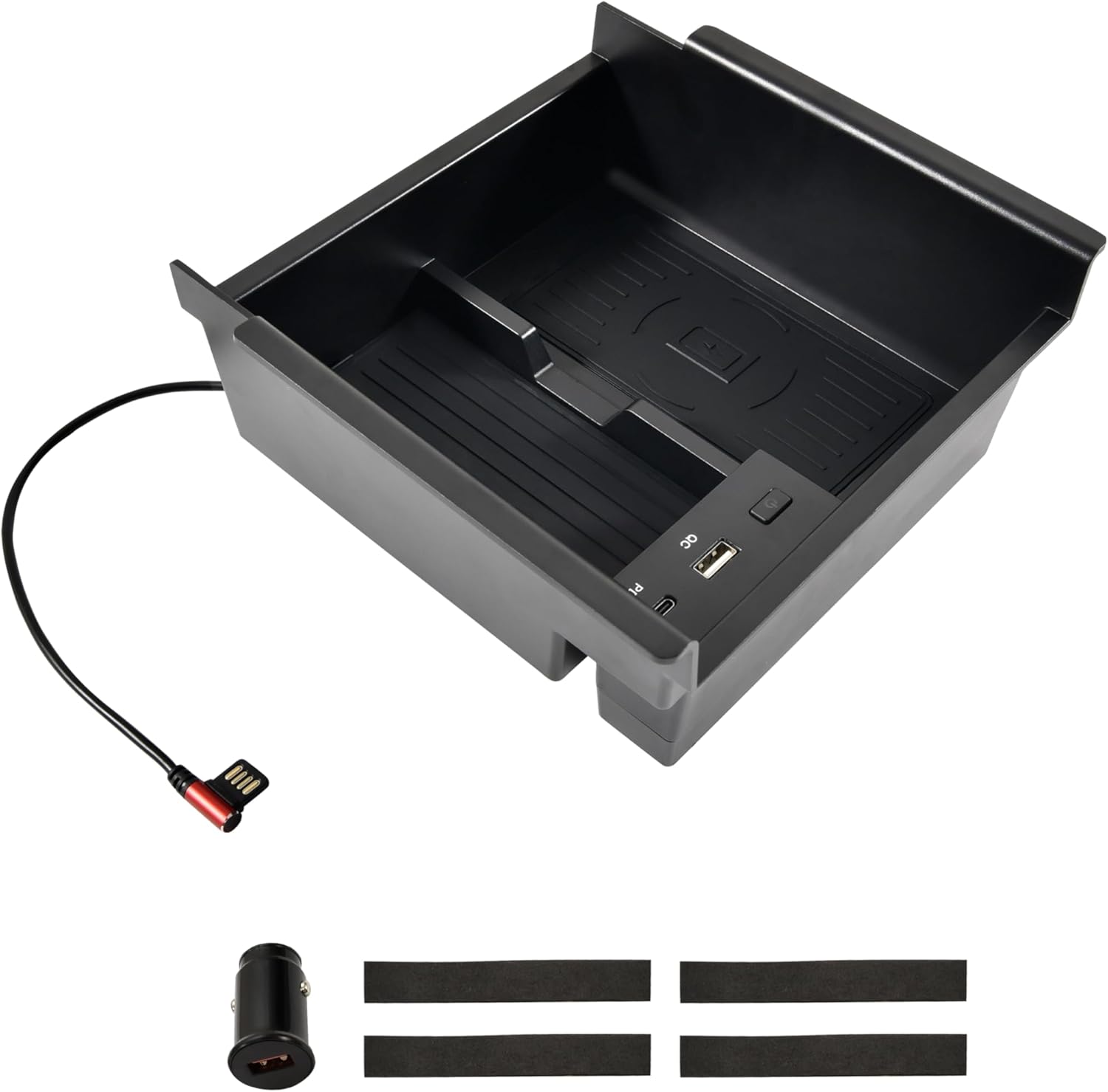 Wireless Charger for Toyota 4runner 2010-2024, Center Console Organizer Tray USB-A USB-C Fast Wireless Charging Pad Armrest Storage Box for Toyota 4runner 5th Gen SR5 TRD Accessories