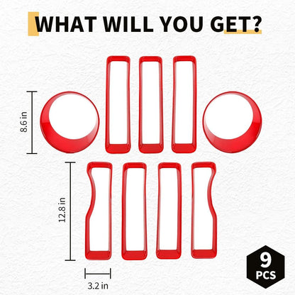 MAXDOM Grille Inserts Headlight Covers Set Fits for Jeep (2018-2023) Wrangler JL JLU (Red, Sport/Sport S)