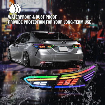 T T-ABC Taillights Compatible with Toyota Camry 2018-2024 LE SE TRD XSE XLE Nightshade Hybrid Tail Lights Assembly 8th Gen Accessories LED Sequential Animation Custom Replacement (NK Style R)