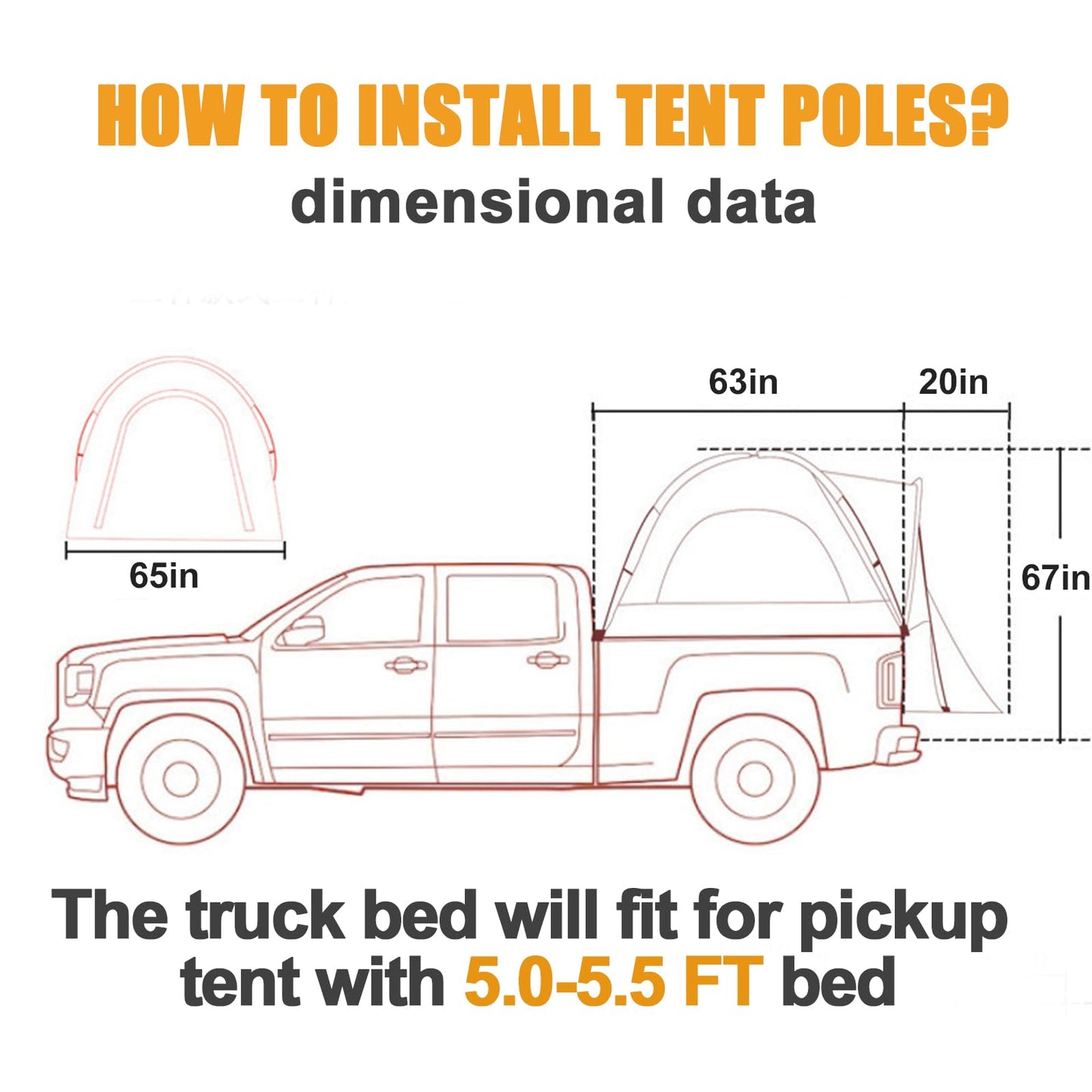 Truck Bed Tent, Waterproof PU3000mm Pickup Truck Tent for Camping Bed, for Car Camping