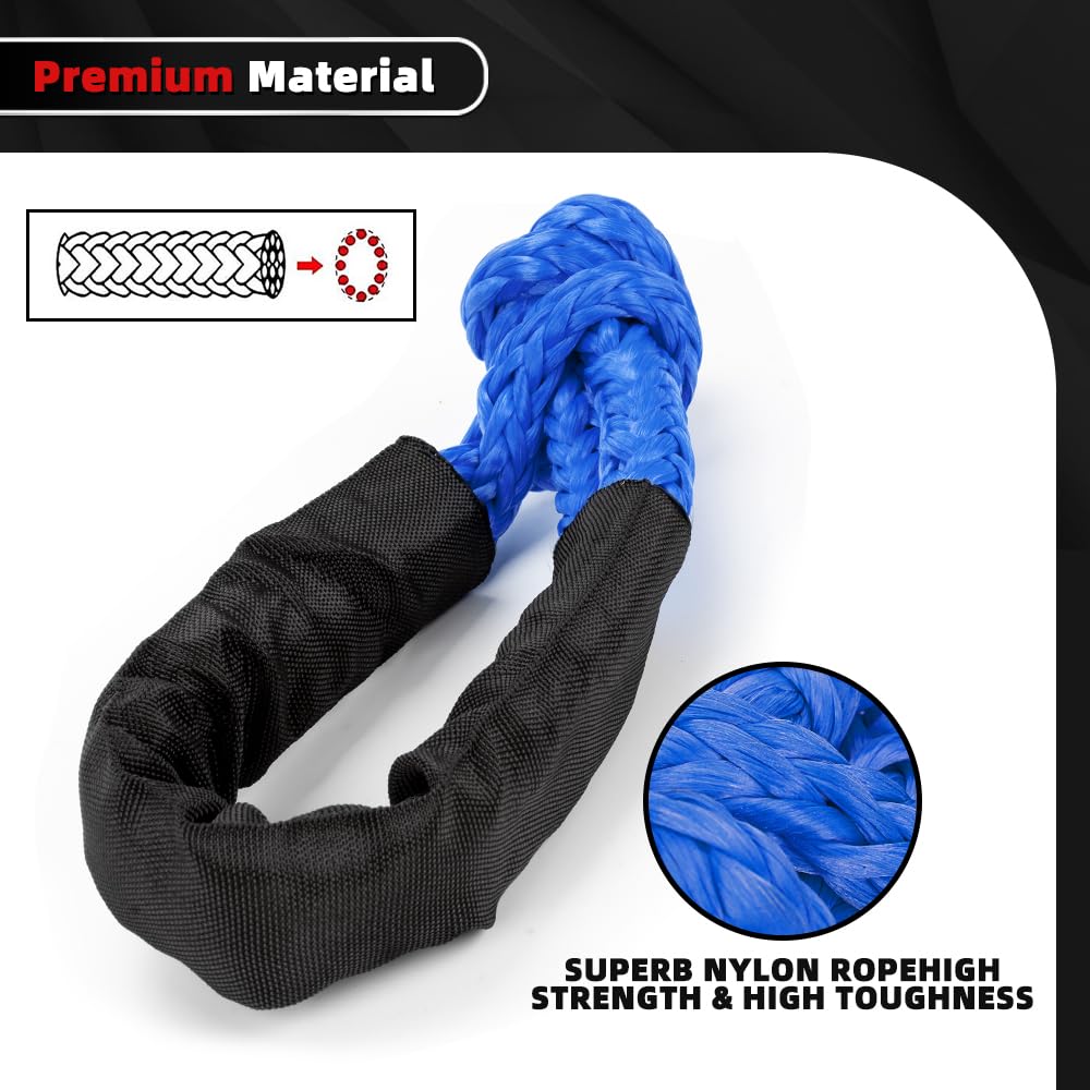 Snatch 66000 LB Recovery Ring with 2 PCS Soft Shackle 1/2" X 22 Inch Winch Rope for ATV UTV SUV Truck Off Road