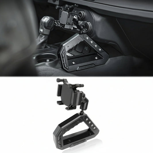 OMU Genesis Series Aluminum Center Console Grab Handle with Phone Holder Compatible with 2021 2022 2023 2024 Ford Bronco Adjustable Anti-Shake Stabilizer Cell Phone Holder