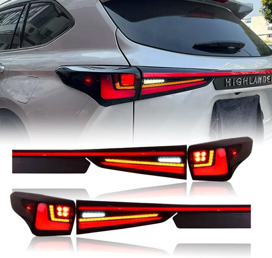 Tail Lights Compatible with 4th Gen(XU70) Highlander SUV 2020-2025, Rear Lights Assembly with Red Welcoming Lights w/Amber Sequential Turn Signal, Driver& Passenger Smoked