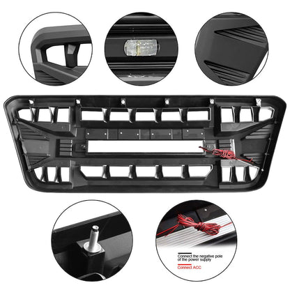 Front Grill Replacement for F150 2004-2008, Matte Black Front Bumper Grille w/Off-Road Lights - OMOTOR