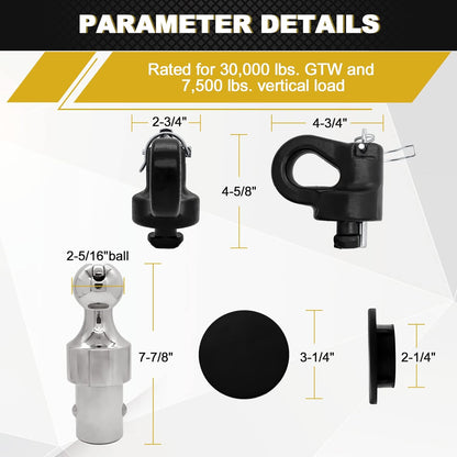 Puck System Gooseneck Hitch Ball Kit, Compatible with 2013-2024 Ford F250 F350 F450, 2016-2024 Chevrolet Silverado, GMC Sierra & Nissan Titan XD, 30000 lbs GTW/ 7500 lbs VTW, 2-5/16 Inch Ball - OMOTOR