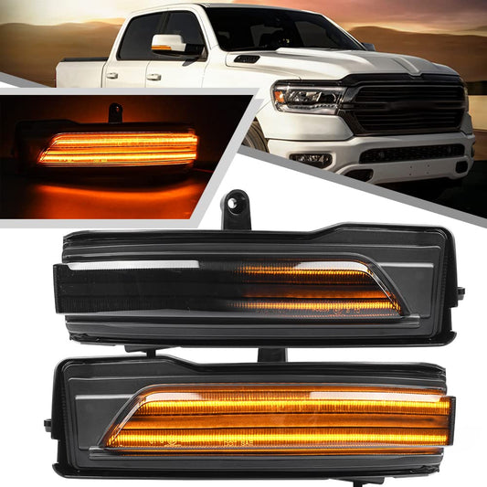 2Pcs Amber Sequential Blink Dynamic LED Side Mirror Marker Lights for Dodge Ram 1500 2019-2024