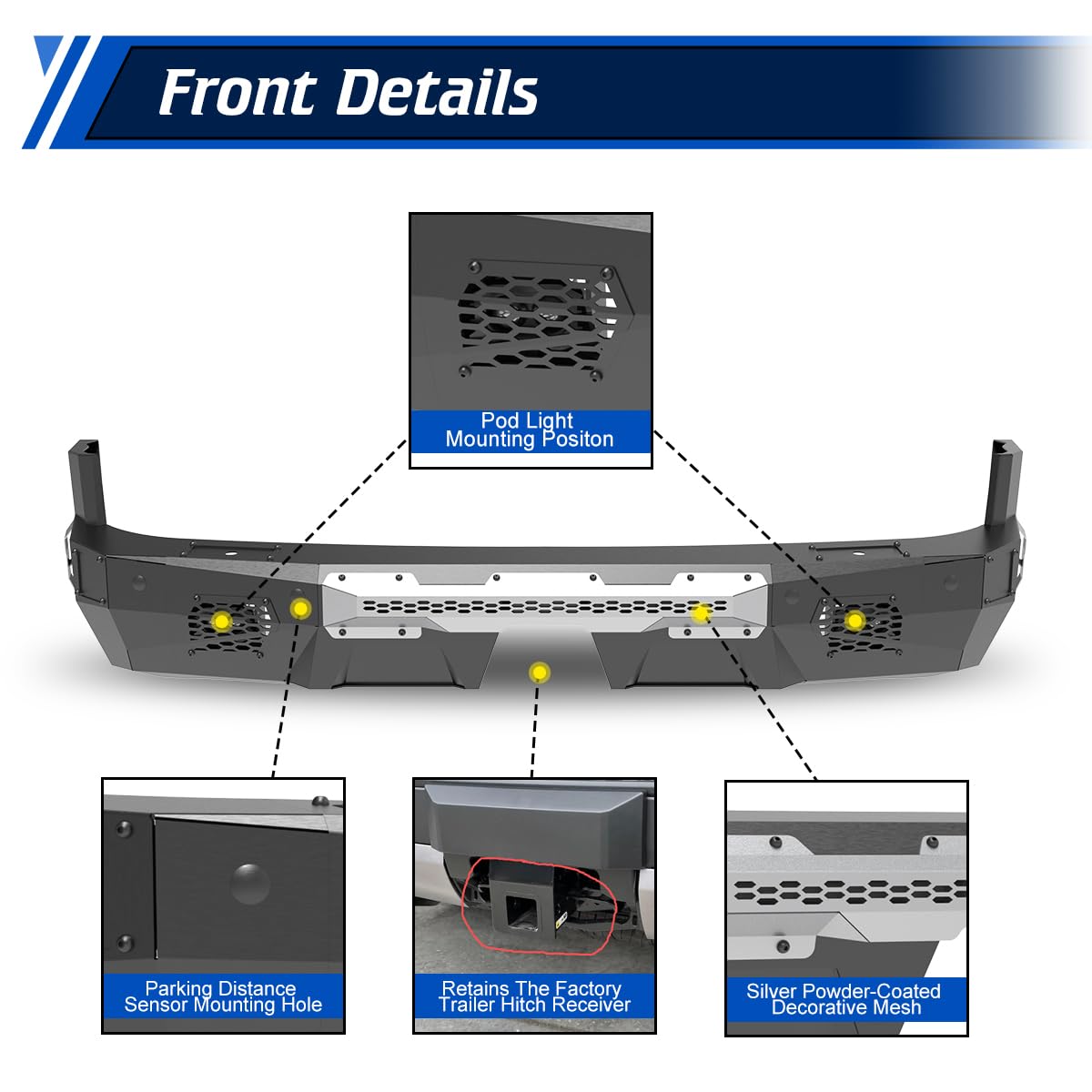 Rear Bumper Compatible with Toyota Land Cruiser LC250 2024 - 2026 with Side Wings & 2 * LED Pod Lights