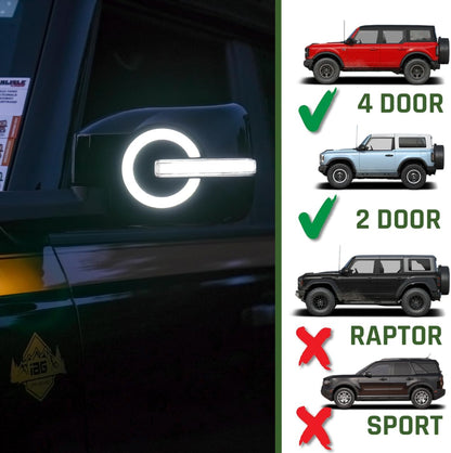 IAG I-Line Side Mirror LED Lighted Cap for Ford Bronco 2021+ 2/4 Door in Gloss Black Finish (Not Sport)