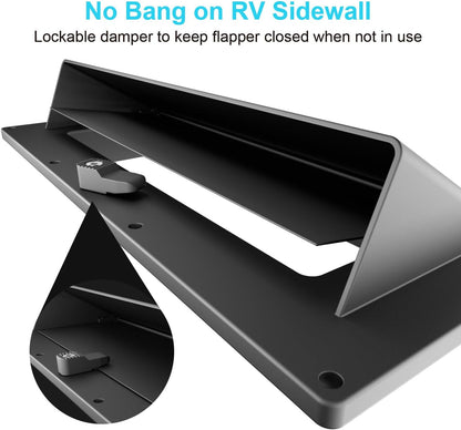 Aluminum RV Exhaust Range Hood Vent Cover with Adjustable Collar Depth Locking Damper - Camper Stove Microwave Exterior Sidewall Ventilation Replacement Kit for Trailer Motorhome (Black)