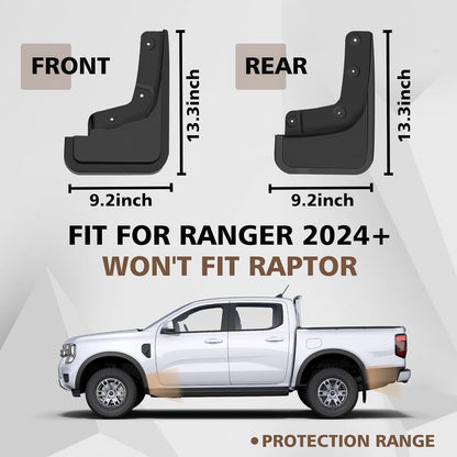 Mud Flaps Splash Guards Compatible with Ford Ranger XL, XLT, Lariat 2024 - 2026 (Won't Fit Raptor)