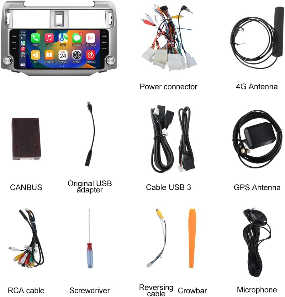 Head Unit With Wireless CarPlay Android Auto For Toyota 4Runner 2010-2023