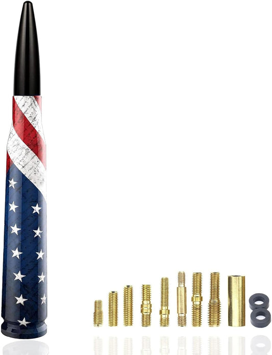 American Flag Bullet Antenna -Universal 50 Cal Aluminum Truck Antenna Compatible with GMC Sierra 1500 Chevy Dodge Ram Silverado 1500, 2500, 3500, Ford F150, F250, F350 Car Truck Decoration