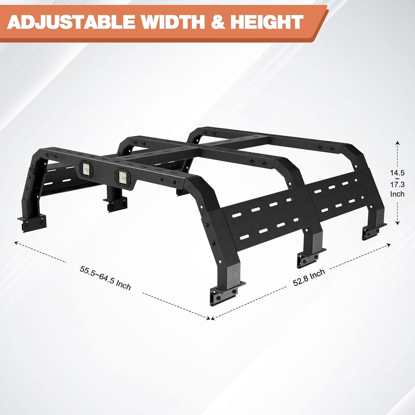 Truck Rack for Full-Size Trucks Without Bed Rails 17.3'' Truck Bed Rack Compatible with 2002-2022 Dodge Ram 1500, 2014-2022 Chevy Silverado 1500, 2015-2022 Ford F-150, 2007-2013 Toyota Tundra