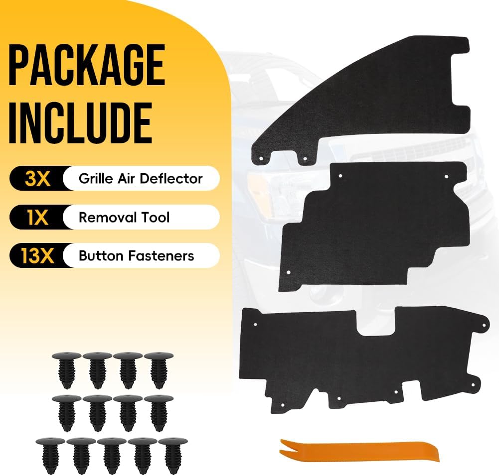 3PCS Trucks Grille Air Deflector Kit for 2009-2014 Ford F150 Raptor Radiator Support Accessory with Fasteners Replacement FO1218114 FO1218119