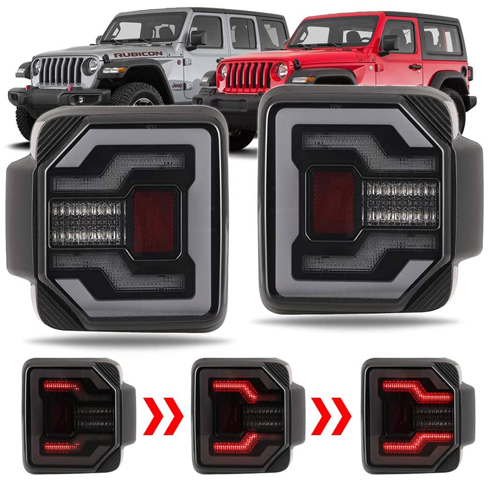 Winjet Tail Lamps Compatible with Jeep [2018-2025 Wrangler JL] & [2021-2025 Jeep Wrangler 4XE Plugin] LED Sequential Tail Lights (Black Clear)