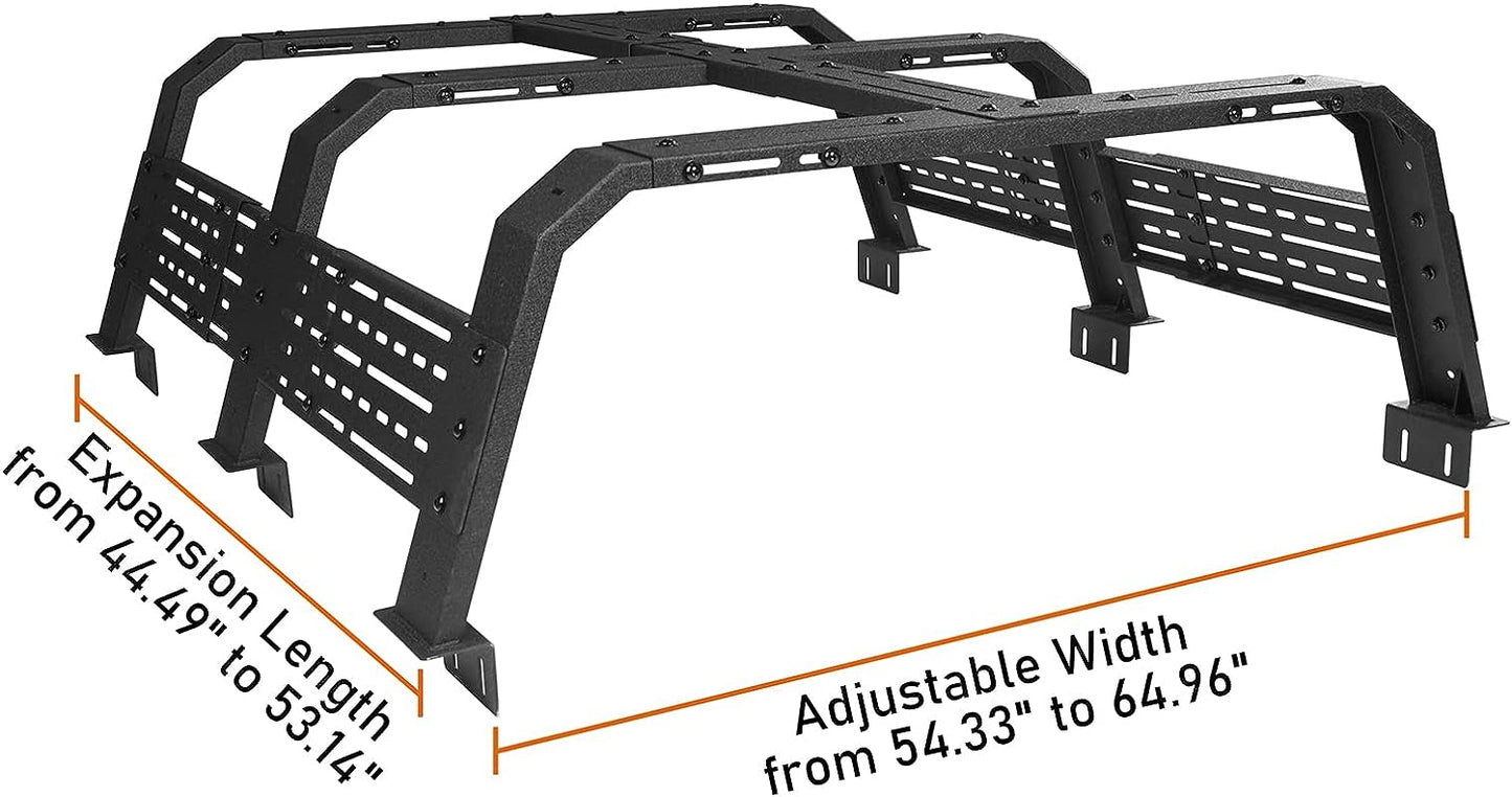 High Overland Bed Rack for Mid-Size Trucks w/Bed Rails - Compatible with 05-23 Toyota Tacoma & 20-23 Jeep Gladiator JT