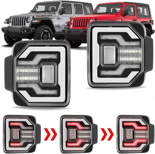 Winjet Tail Lamps Compatible with Jeep [2018-2025 Wrangler JL] & [2021-2025 Jeep Wrangler 4XE Plugin] LED Sequential Tail Lights (Black Clear)