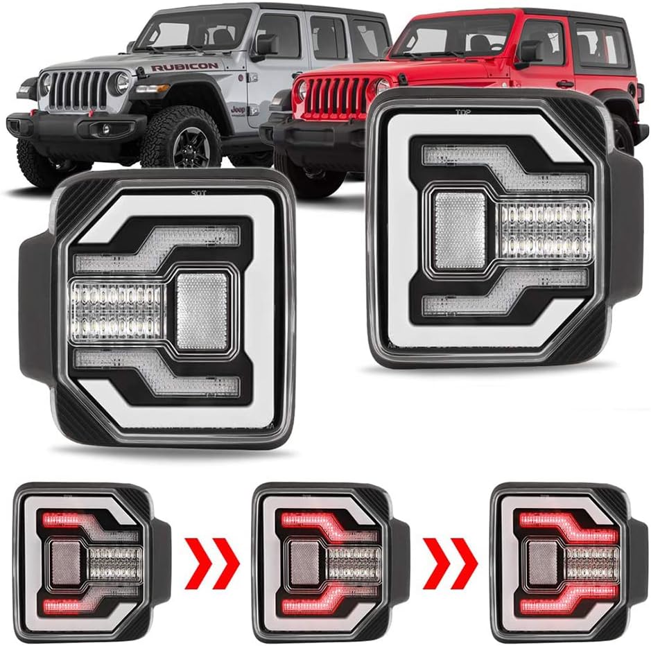 Winjet Tail Lamps Compatible with Jeep [2018-2025 Wrangler JL] & [2021-2025 Jeep Wrangler 4XE Plugin] LED Sequential Tail Lights (Black Clear)