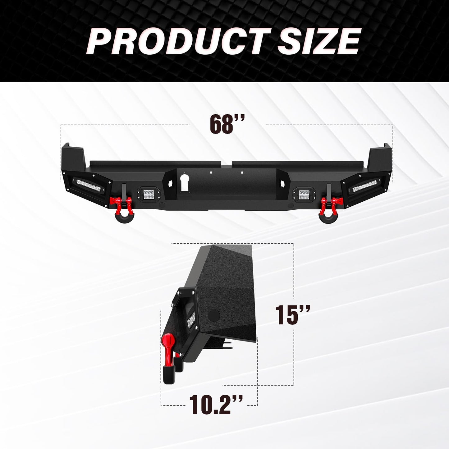 Rear Bumper Compatible with 2016-2023 Toyota Tacoma 3rd Gen with 4 x 18W LED Lights, Paintable Armor & D-rings, Sensor Holes