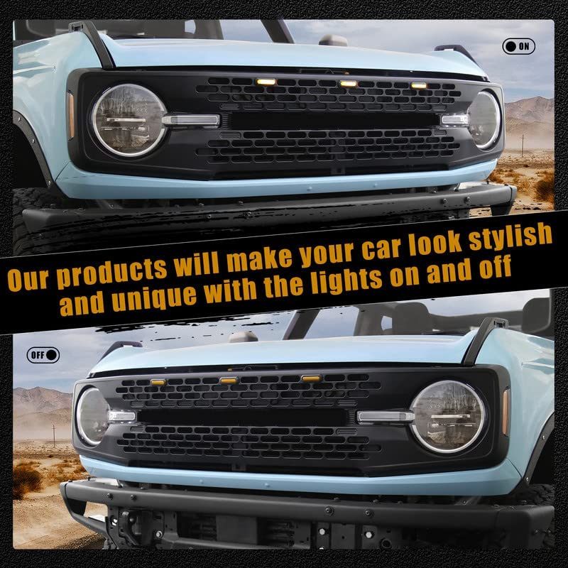 LED Grille Lights for Ford Bronco Accessories 2021 2022 2023 2/4-Door Amber OEM Grille Lamps Kit fit Badlands Wildtrak & Everglades