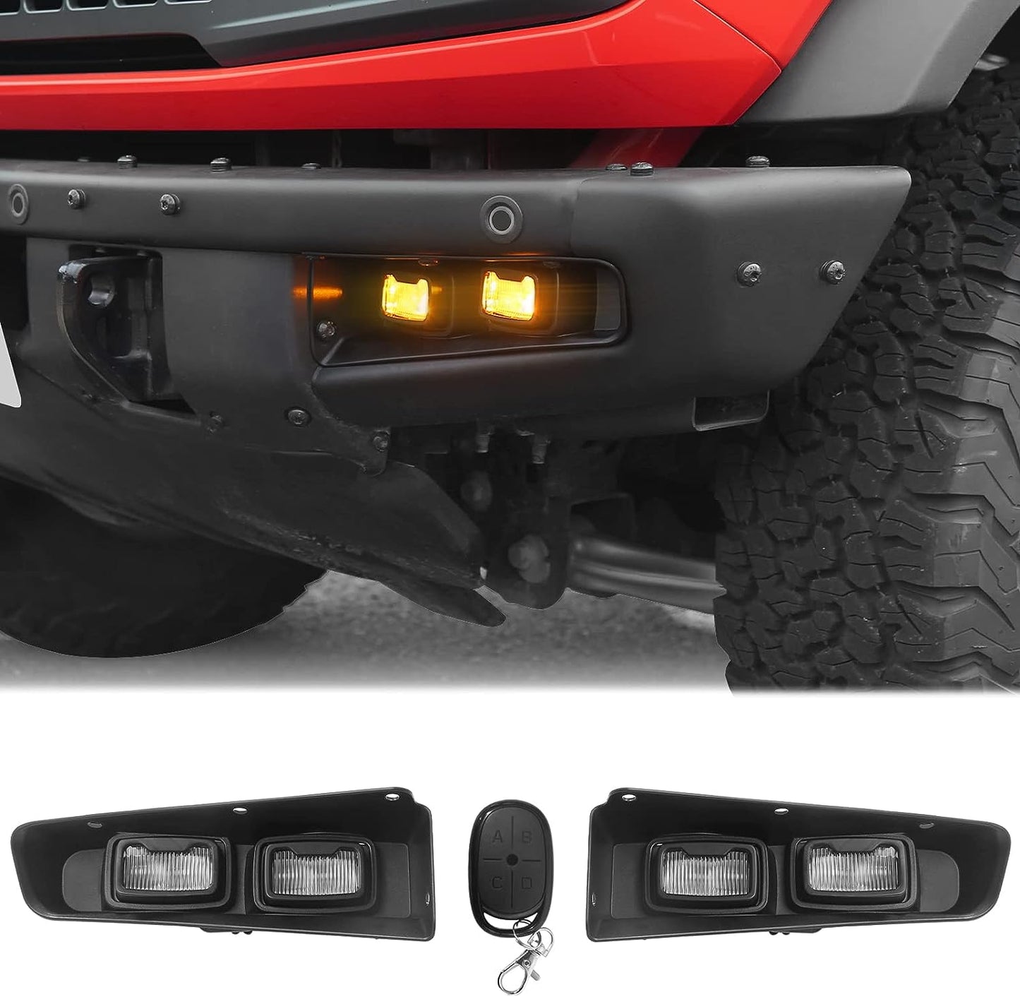 Raptor Style Fog Light Assemblies for Ford Bronco Fit Bronco AUX Switches 2021 2022 2023 Daytime Running Light for Bronco accessories 2/4 Door(With Remote Wiring Harness)