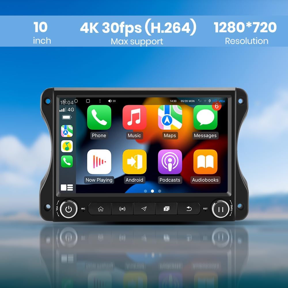 Car Stereo [4GB+64GB] for Jeep Wrangler JL & Gladiator JT 2018-2022, 10 inch Touch Screen Android 13 Radio with Wireless Carplay & Android Auto, GPS/FM/5G WiFi/USB/Bluetooth 5.0/4G LTE