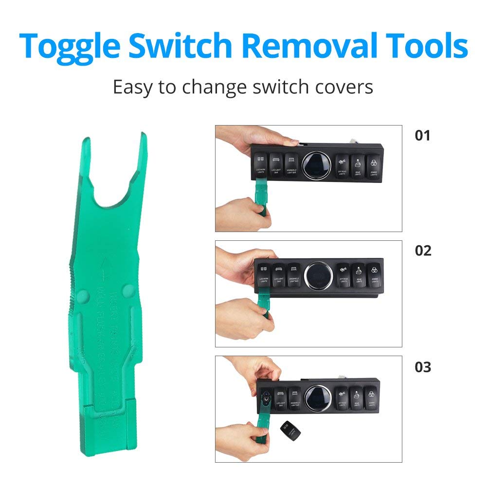 WATERWICH 6 Gang Rocker Switch Panel Pod with 80A Relay Box Circuit Breaker Source Control System Compatible with Jeep Wrangler JK JKU 2007-2018 with 12 Switch Covers & a Switch Clip Remover