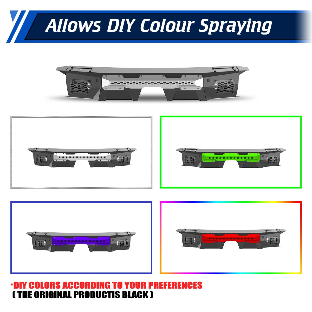 Rear Bumper Compatible with Toyota Land Cruiser LC250 2024 - 2026 with Side Wings & 2 * LED Pod Lights