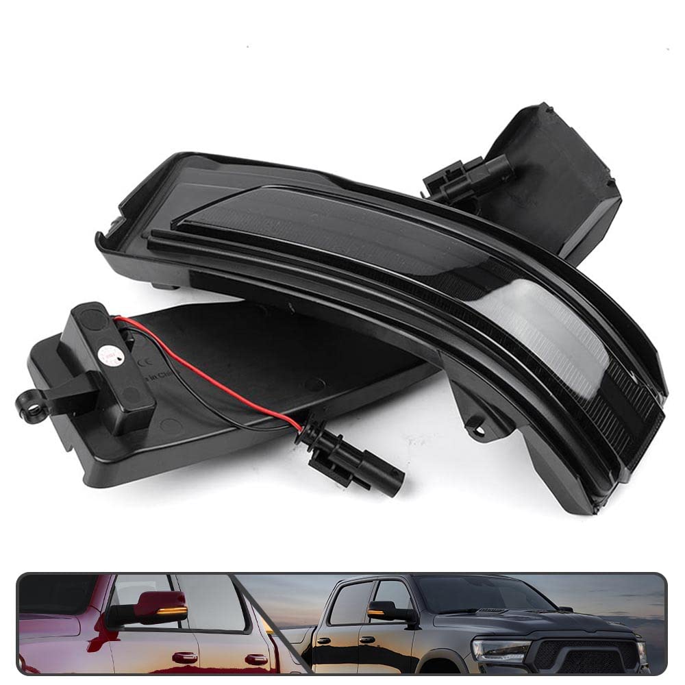 2Pcs Amber Sequential Blink Dynamic LED Side Mirror Marker Lights for Dodge Ram 1500 2019-2024