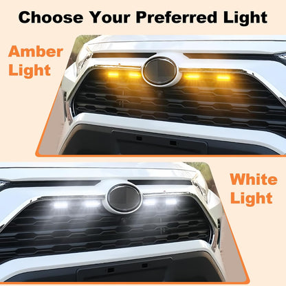 Front Grill Lights for 2019-2024 Toyota RAV4 Hybrid LE SE XLE XSE Limited LED Grille Lights for 5th Gen RAV4 Accessories (RAV4-Amber)