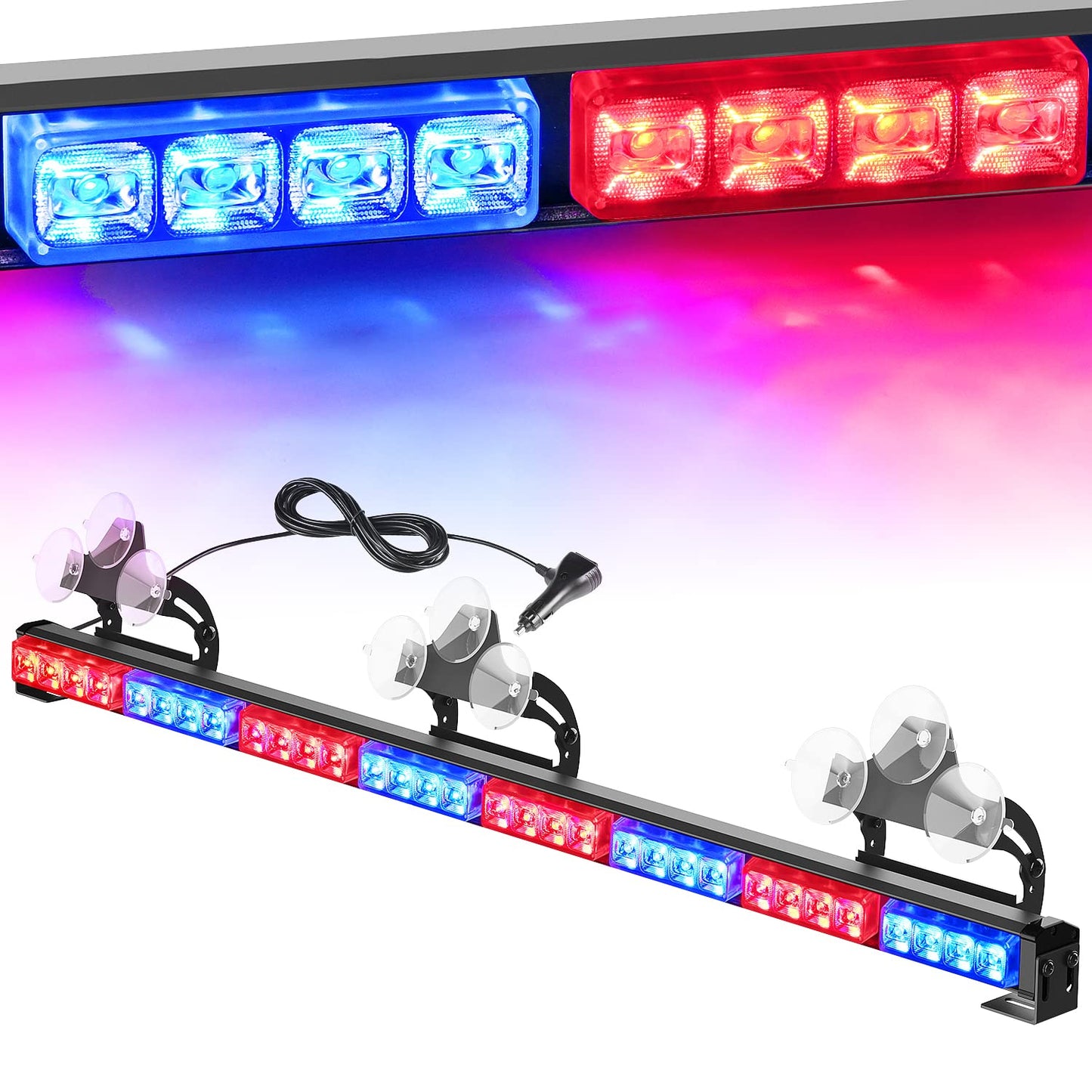 Traffic Advisor Emergency Strobe Light Bar 35Inch 32LED 21 Flash Patterns Directional Safety Warning Lights with Cigar Lighter on Trucks Police Cars Construction Vehicles