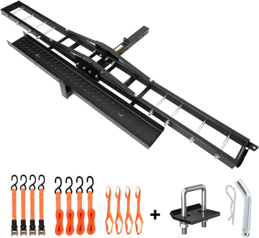 Motorcycle Hitch Carrier 500LBS, Heavy Duty Dirt Bike Hauler Hitch Mount Rack with Tie-Down Strap and Hitch Tightener, 2" Receiver