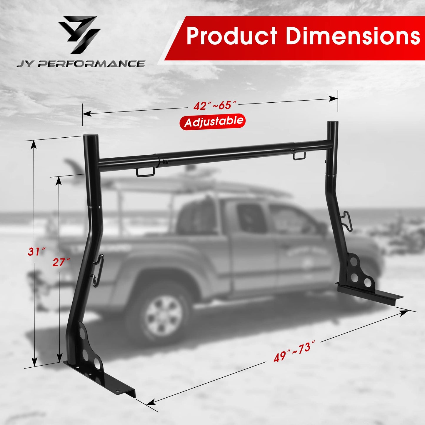 Truck Ladder Racks 800Ibs Capacity Extendable Pick-up Truck Bed Ladder Rack, Universal Heavy Duty