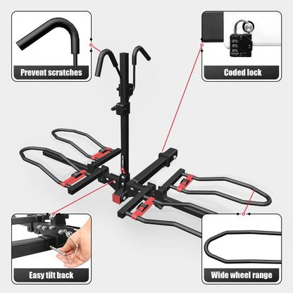 Hitch Mount 2-Bike Rack for Car, 200LB, Tilting, Fat Tire Compatible