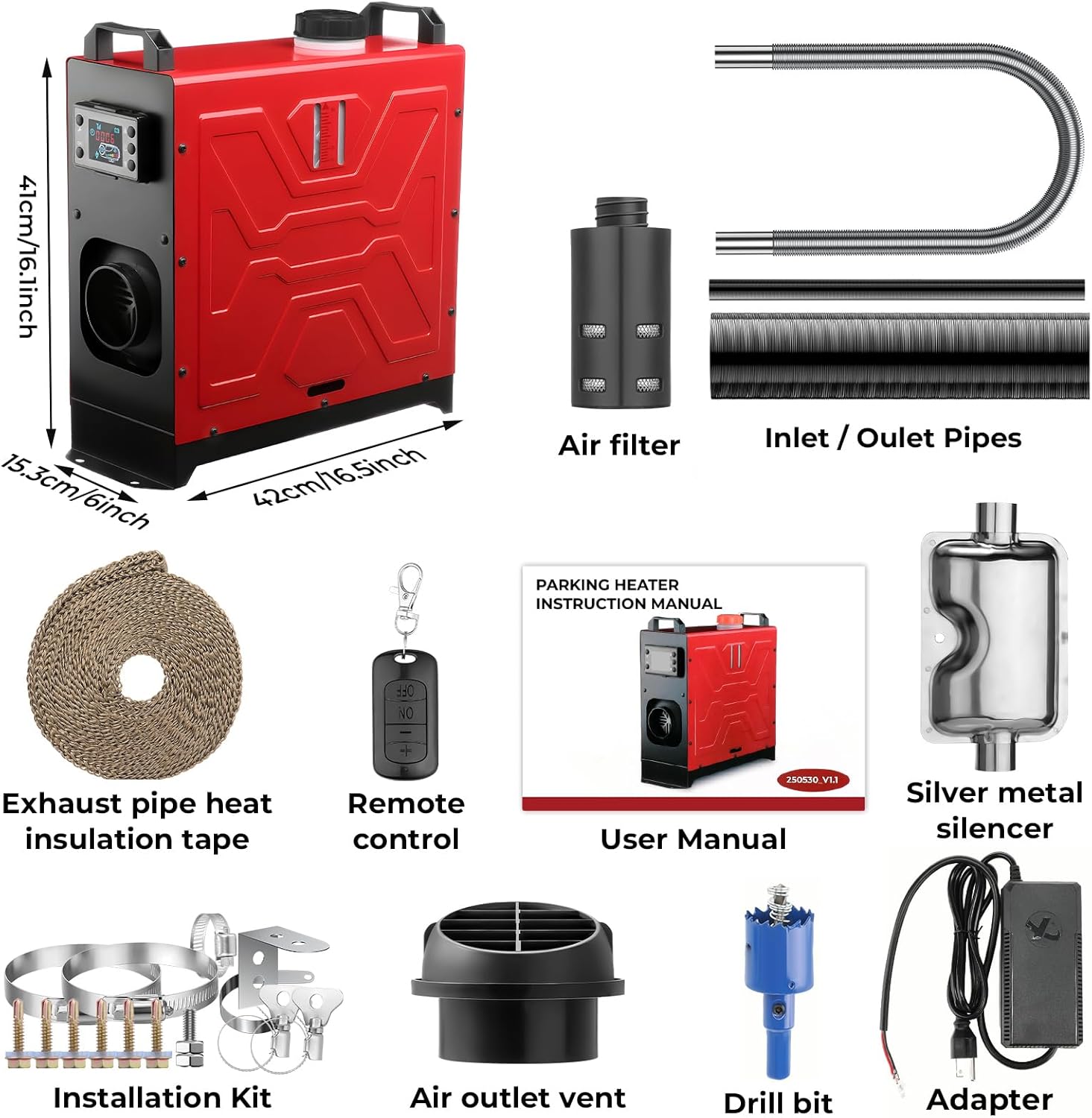 Diesel Heater, 12V/24V/110V 8KW Parking Heater with Remote Control and LCD Display, 2 Ways Control Fast Heating with Muffle Silencer for Campers RV Truck Boat Bus Car Trailer Garage