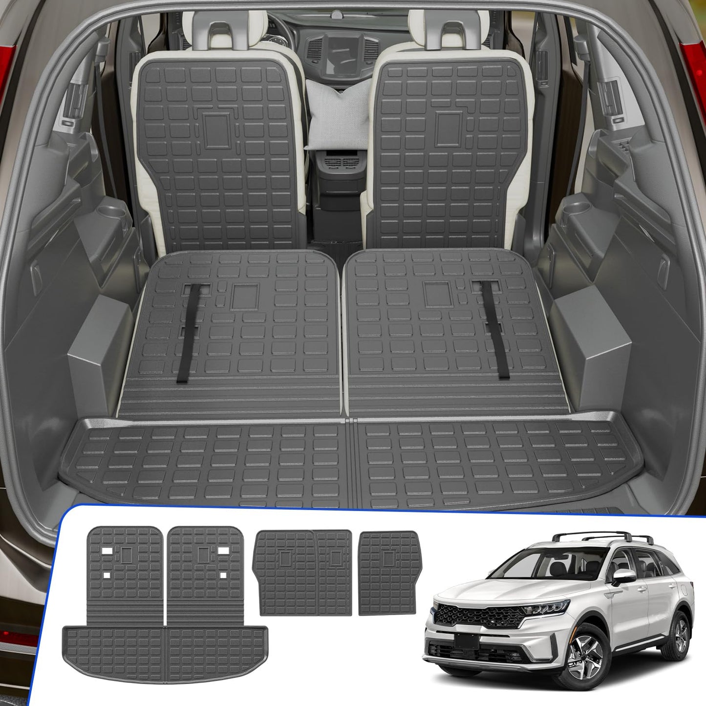 Cargo Mat + 2nd & 3rd Row Backrest Mats for 2021-2026 Kia Sorento