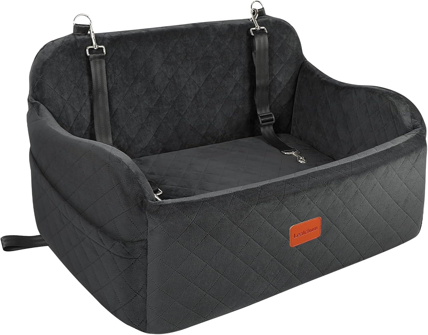 Lealchum Dog Car Seat for Large Dogs, Soft Memory Foam Pet Bed with 2 Clip-On Safety Leashes, Removable & Washable, Comfortable & Secure for Travel,Installable in Car Back Seat or SUV's Trunk