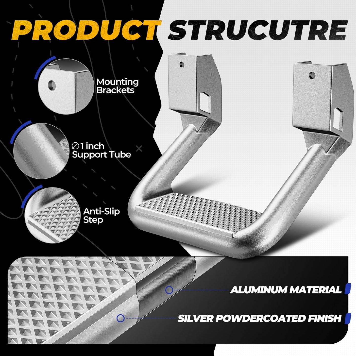 Universal Aluminum Side Step with Mounting Brackets for Pickups & Trucks