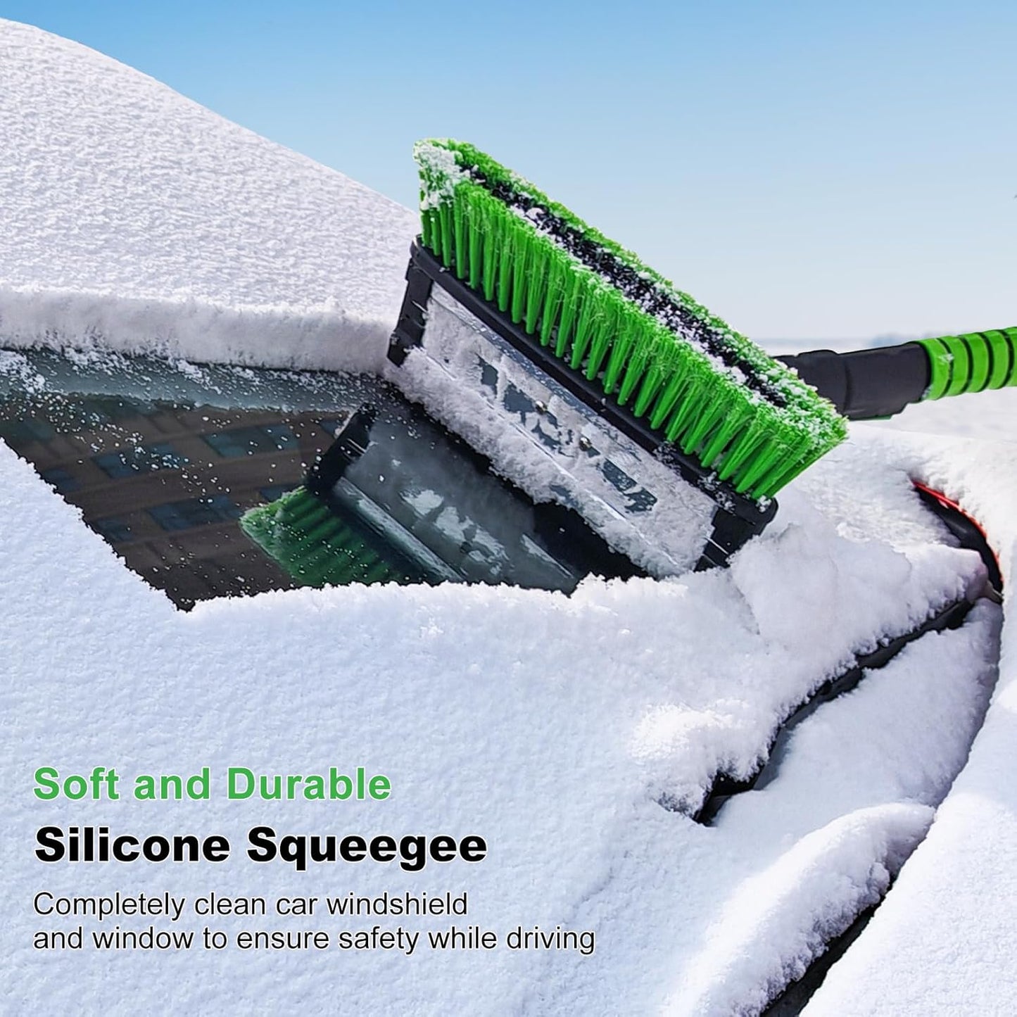 SEAAES 55 Inch Ice Scraper and Snow Brush with Squeegee, Extendable Snow Ice Removal with Foam Grip for Windshield SUV Truck Vehicle Window