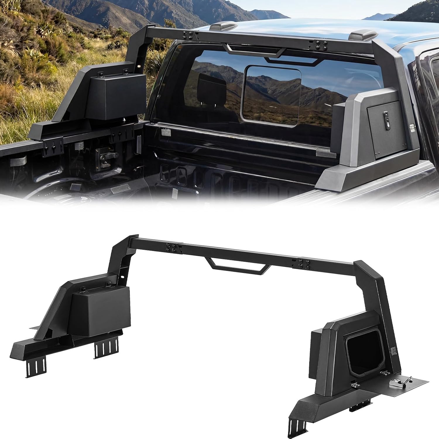 Roll Bar for Full Size Truck with Storage Lock Boxes Compatible with F150, F250, F350, Silverado, Sierra, Ram 1500 2500 3500, Tundra