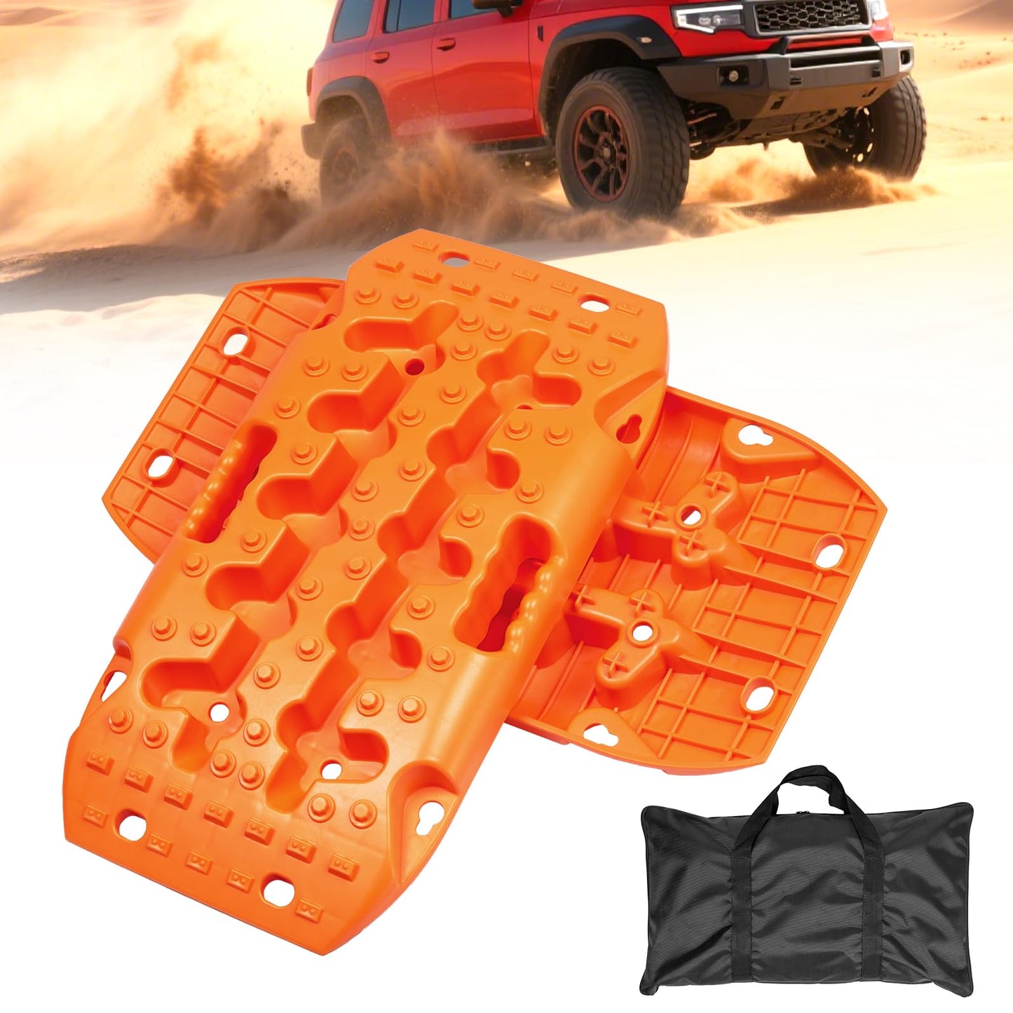 Donext Recovery Traction Boards, Offroad Tracks Board, Traction Tire Ladder, 4WD Traction Mats for Sand, Mud & Snow, Snow Chains(41in-Red)