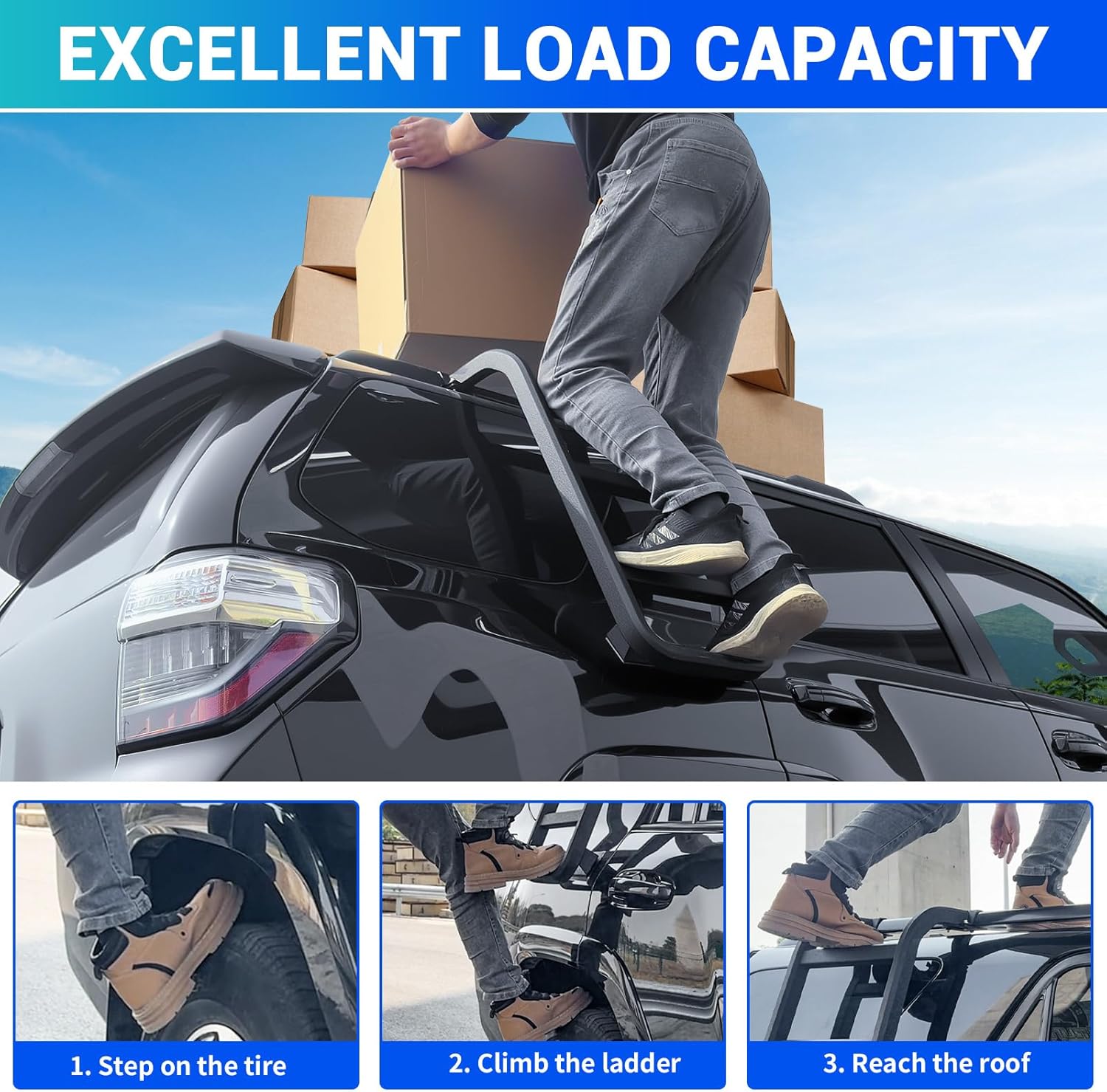 Roof Rack Ladder No Drilling Magnetic Fits for 2010-2024 Toyota 4Runner Cross Bars C-Pillar Rear Window Roof Access Ladder Compatible with 4Runner Accessories Paint-Friendly